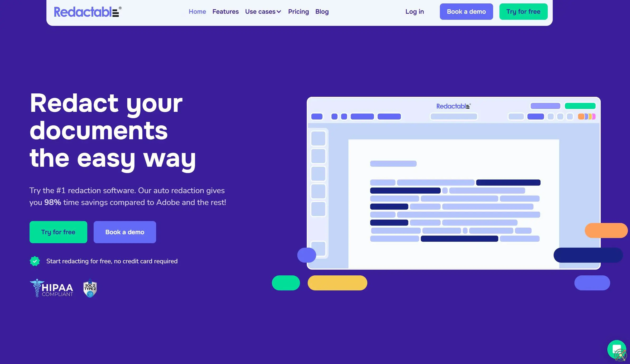 AI-powered redaction tool that permanently removes sensitive data from documents with 98% time savings.