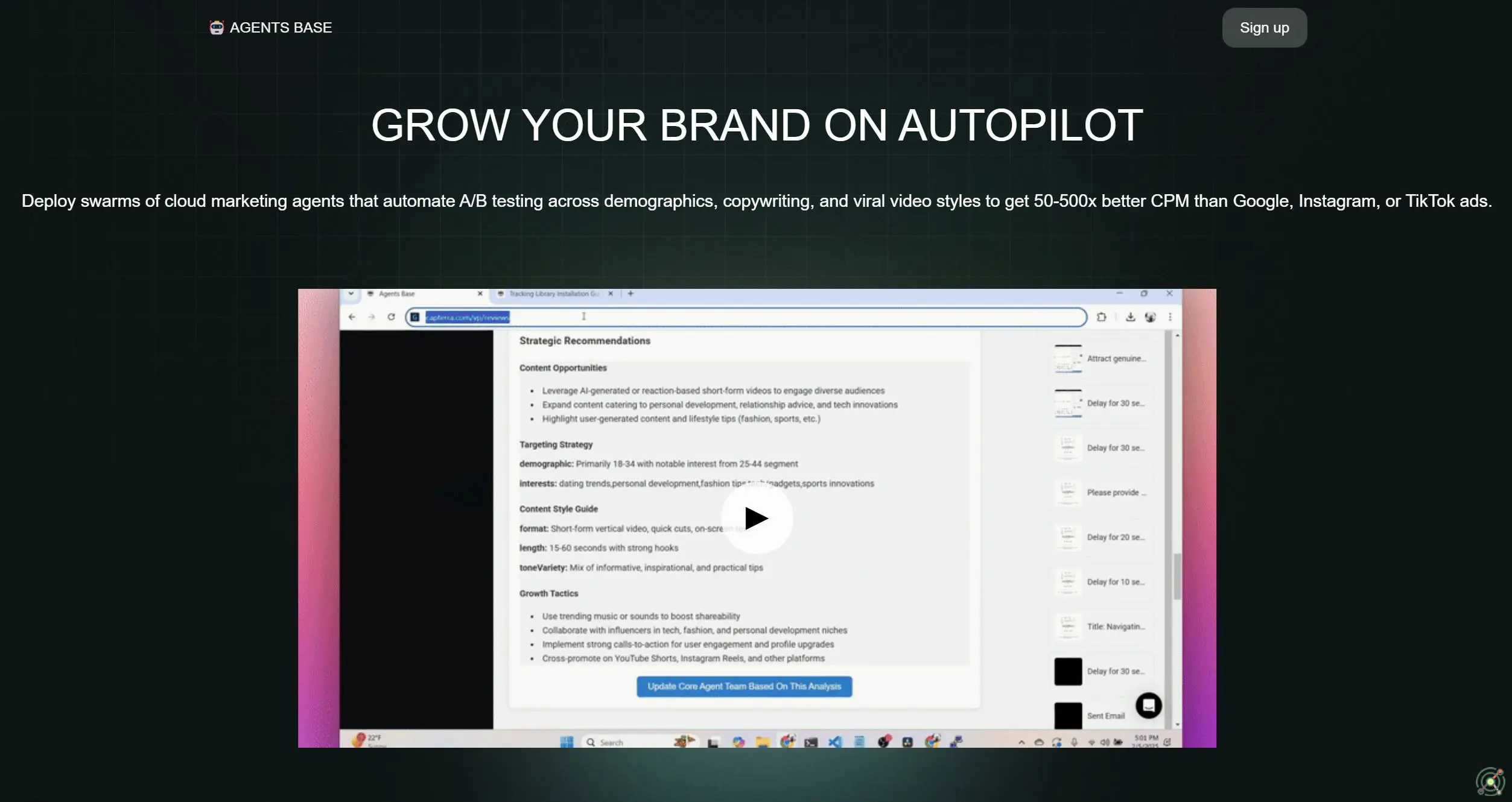 Automates brand growth with AI-driven marketing agents, optimizing A/B testing and content across platforms for superior engagement.