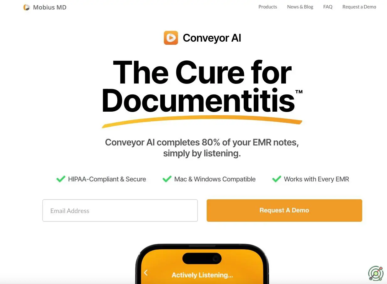 An AI-powered medical scribe that generates 80% of clinical notes within 60 seconds by listening to patient encounters.