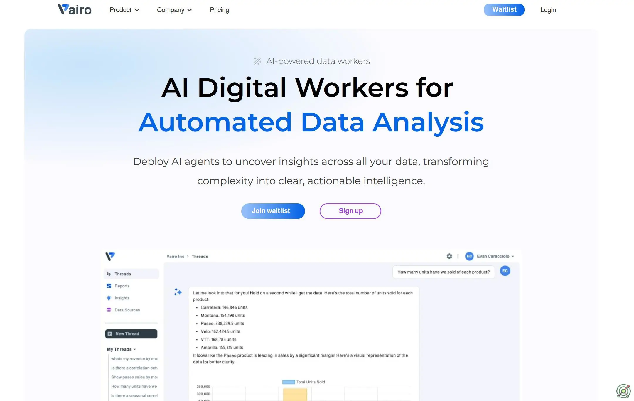 An AI-powered platform offering automated data analysis and insights for businesses without dedicated data teams.