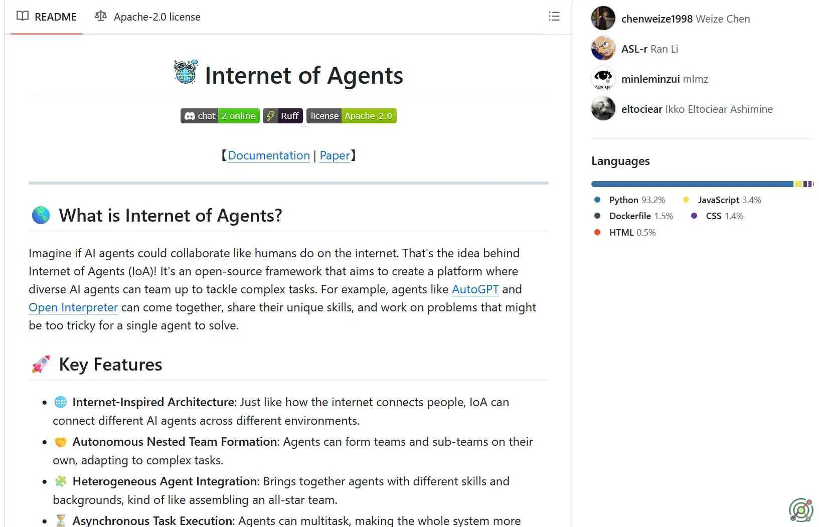 An open-source framework inspired by the Internet, designed to facilitate collaboration among heterogeneous AI agents across diverse environments.