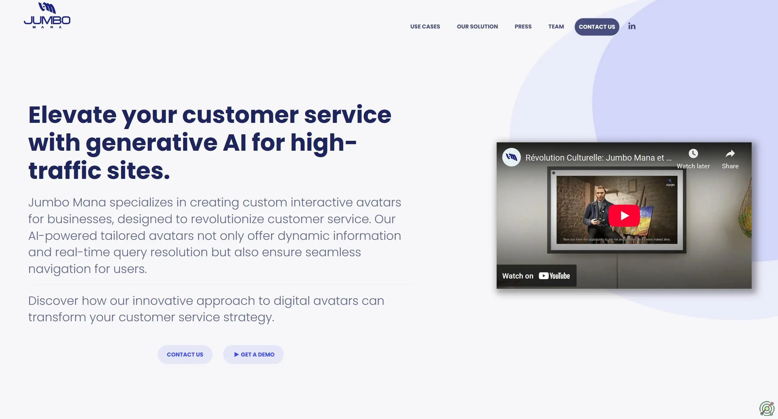 Creates interactive AI avatars, including digital twins, for enhanced user engagement.