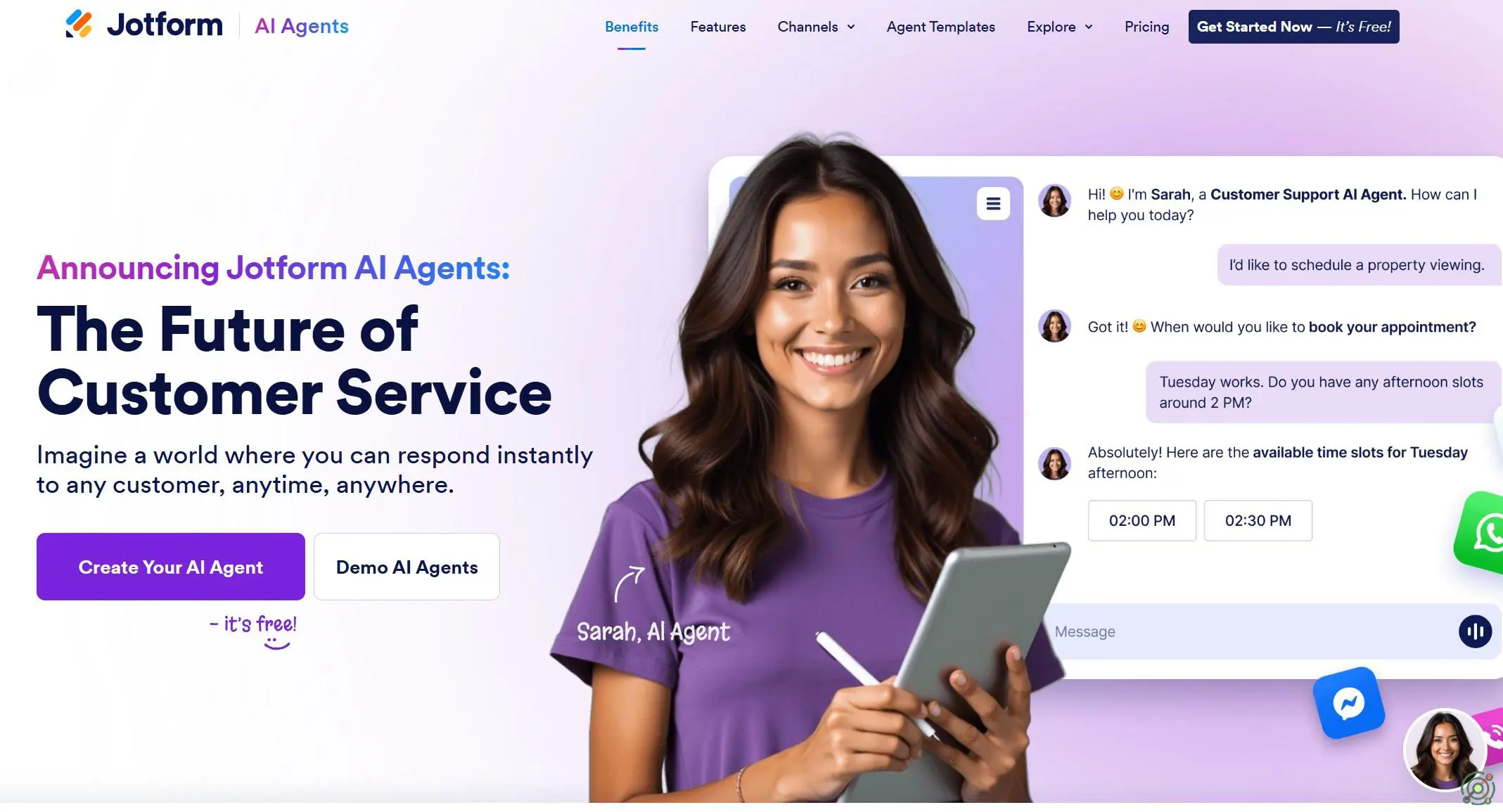 AI-driven agents by Jotform offering real-time assistance, automating customer interactions across multiple channels.