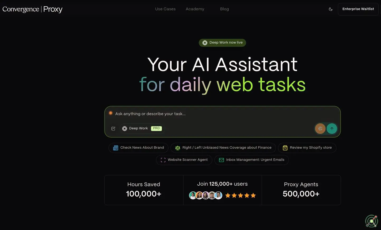 An AI agent platform enabling autonomous task execution across dynamic digital workflows.