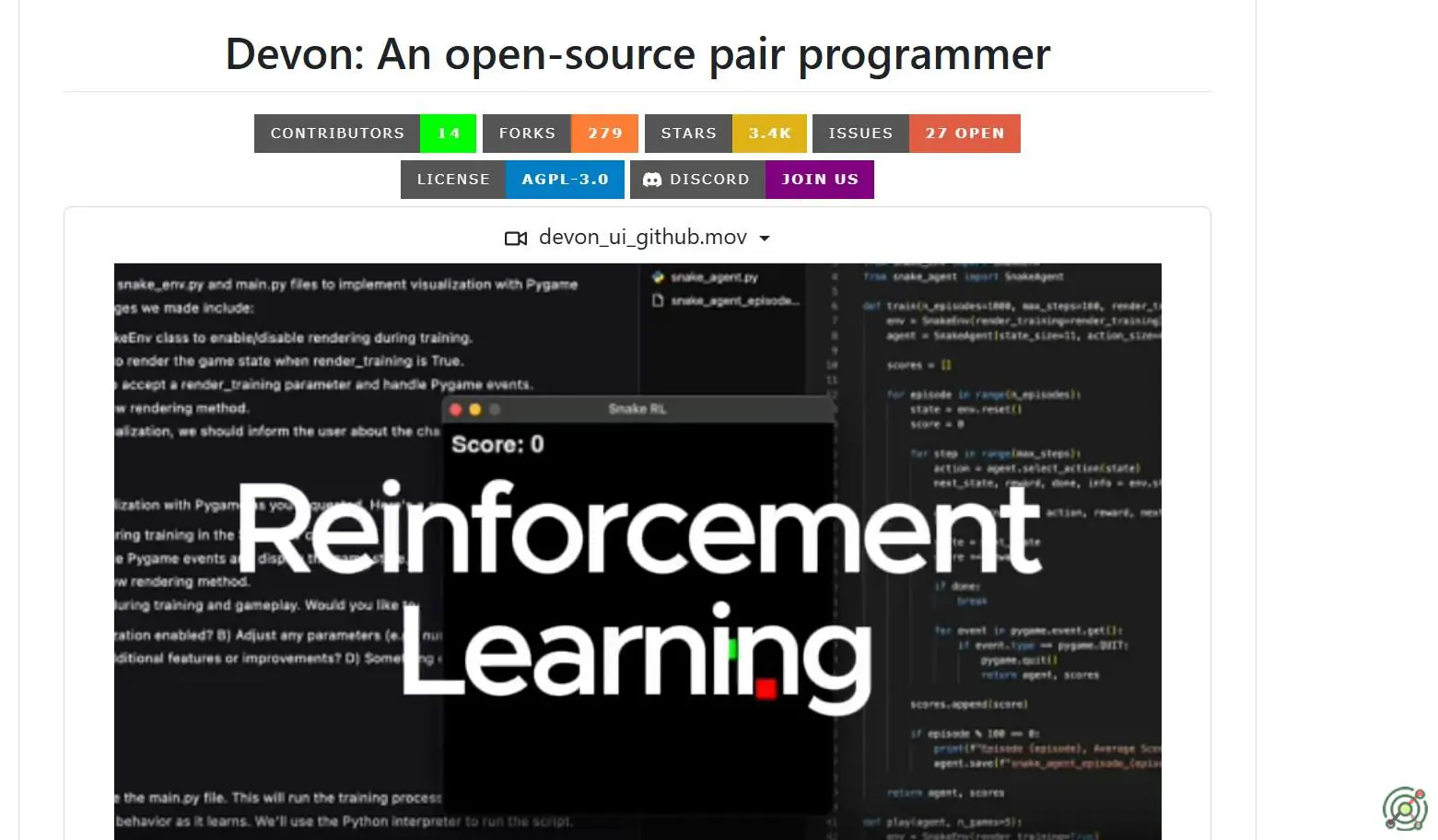 An open-source AI pair programmer designed to assist developers in writing and debugging code.