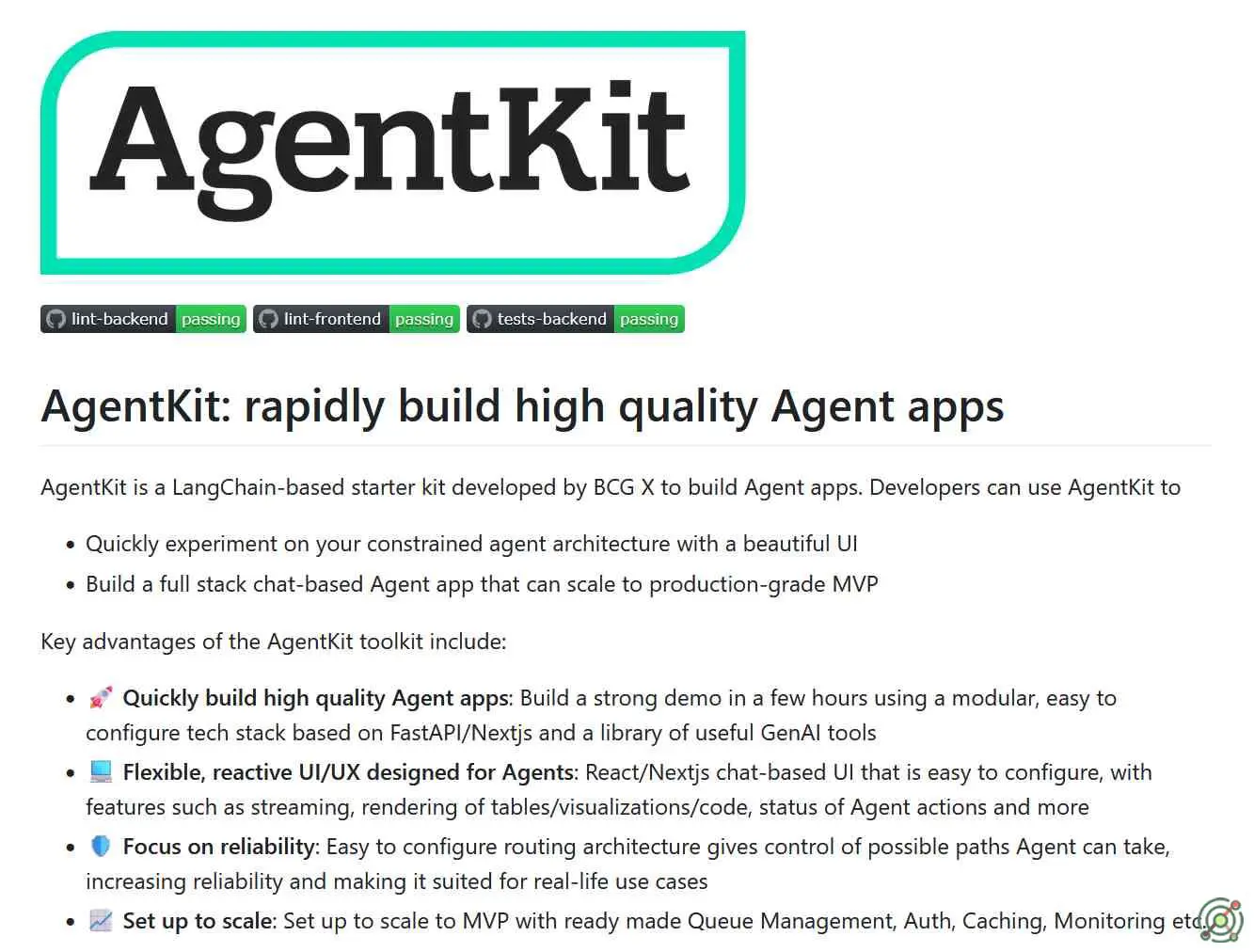 A LangChain-based starter kit developed by BCG X for rapidly building high-quality agent applications with a flexible UI and reliable architecture.