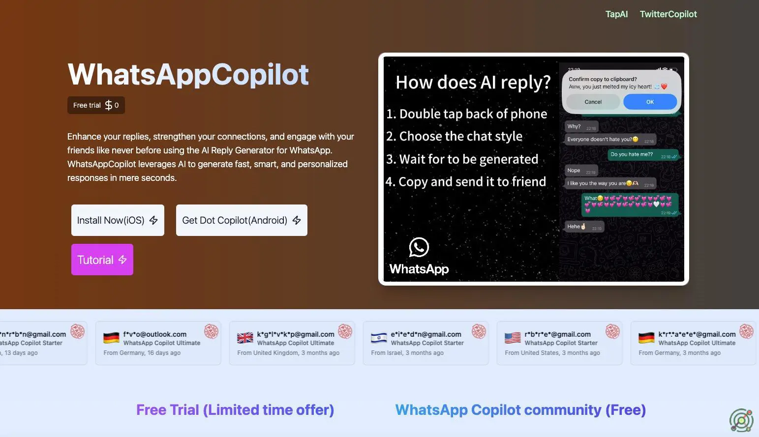 An AI-powered tool that generates quick, personalized replies to enhance your WhatsApp conversations.