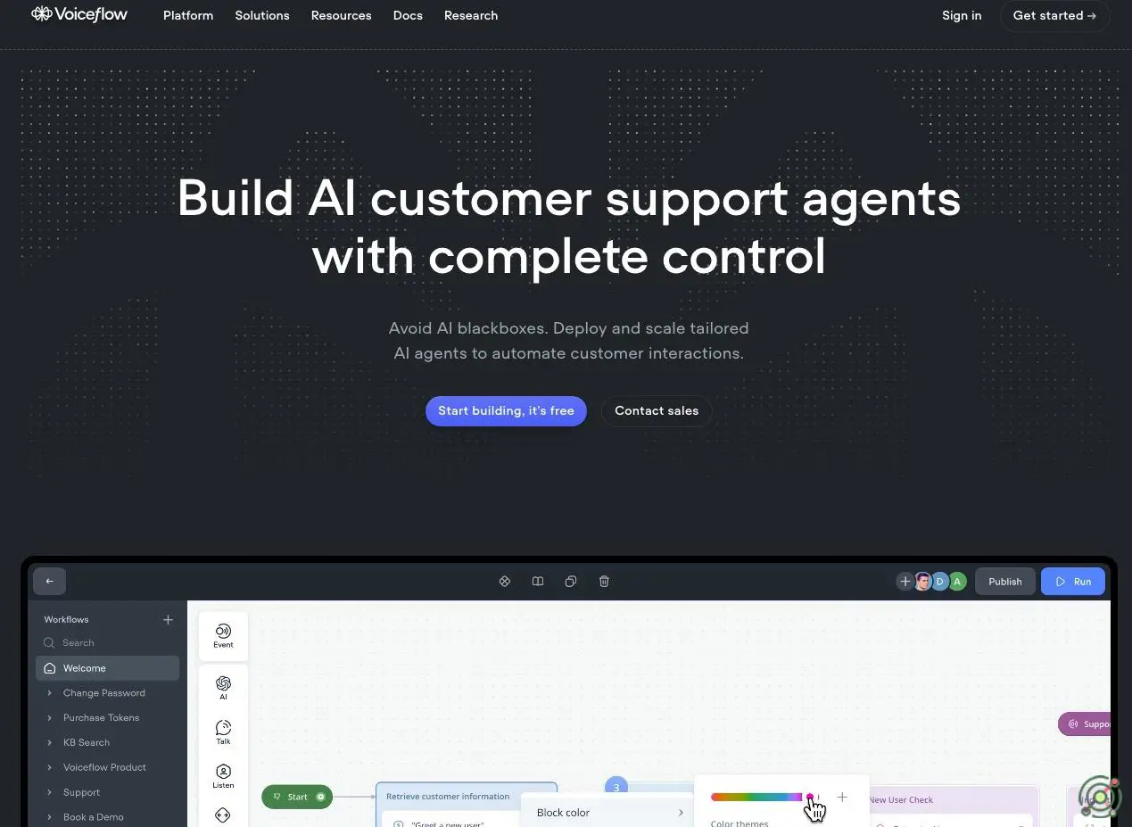 A collaborative platform enabling teams to design, develop, and deploy AI-powered conversational agents across multiple channels.