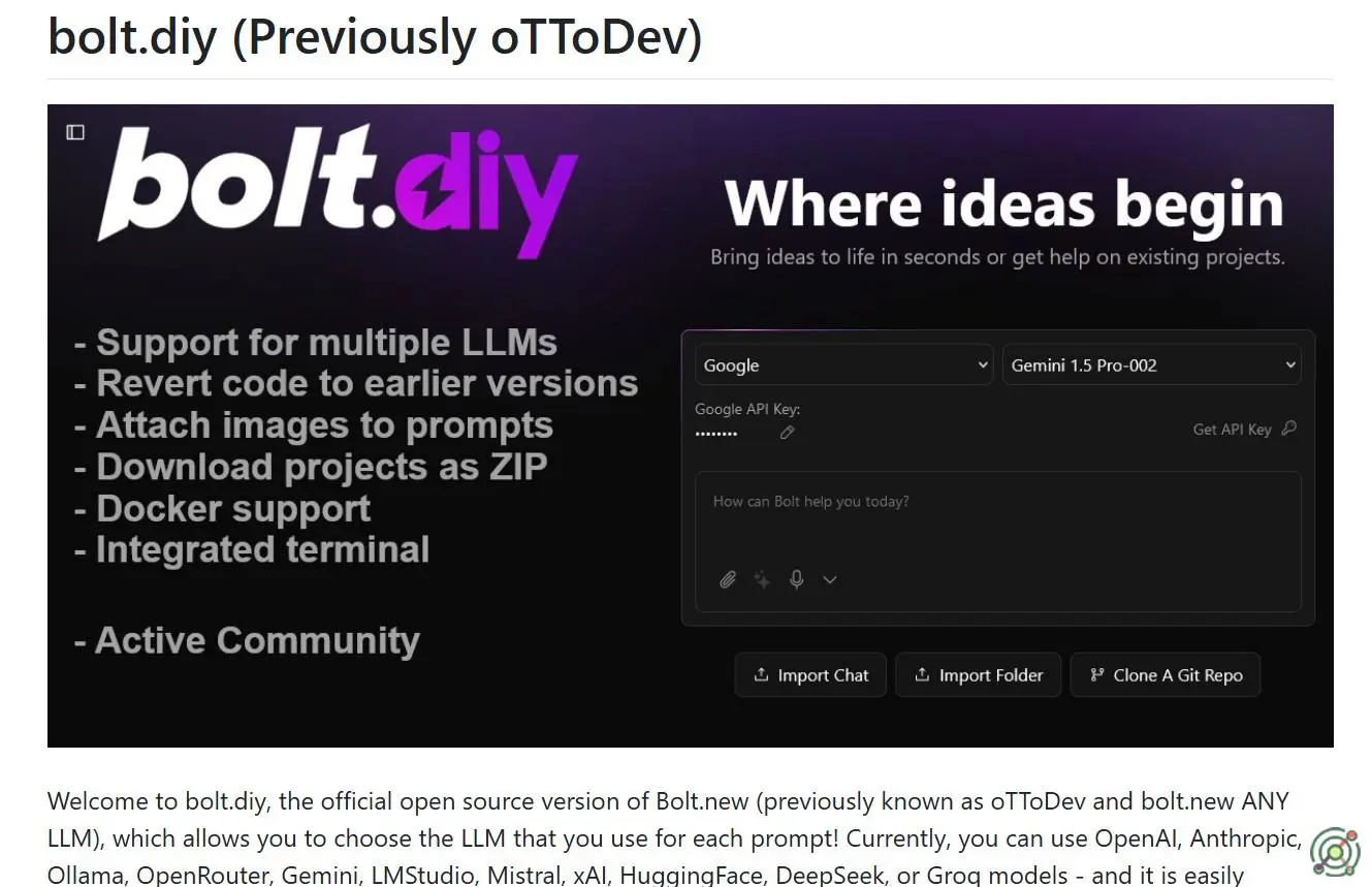 Open-source platform enabling AI-powered full-stack web development using any LLM.