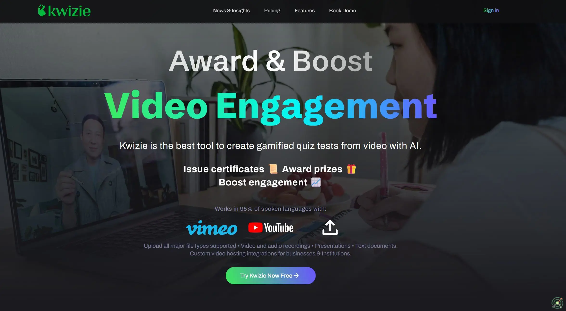 AI-powered tool that creates gamified quizzes from videos to boost engagement and learning.