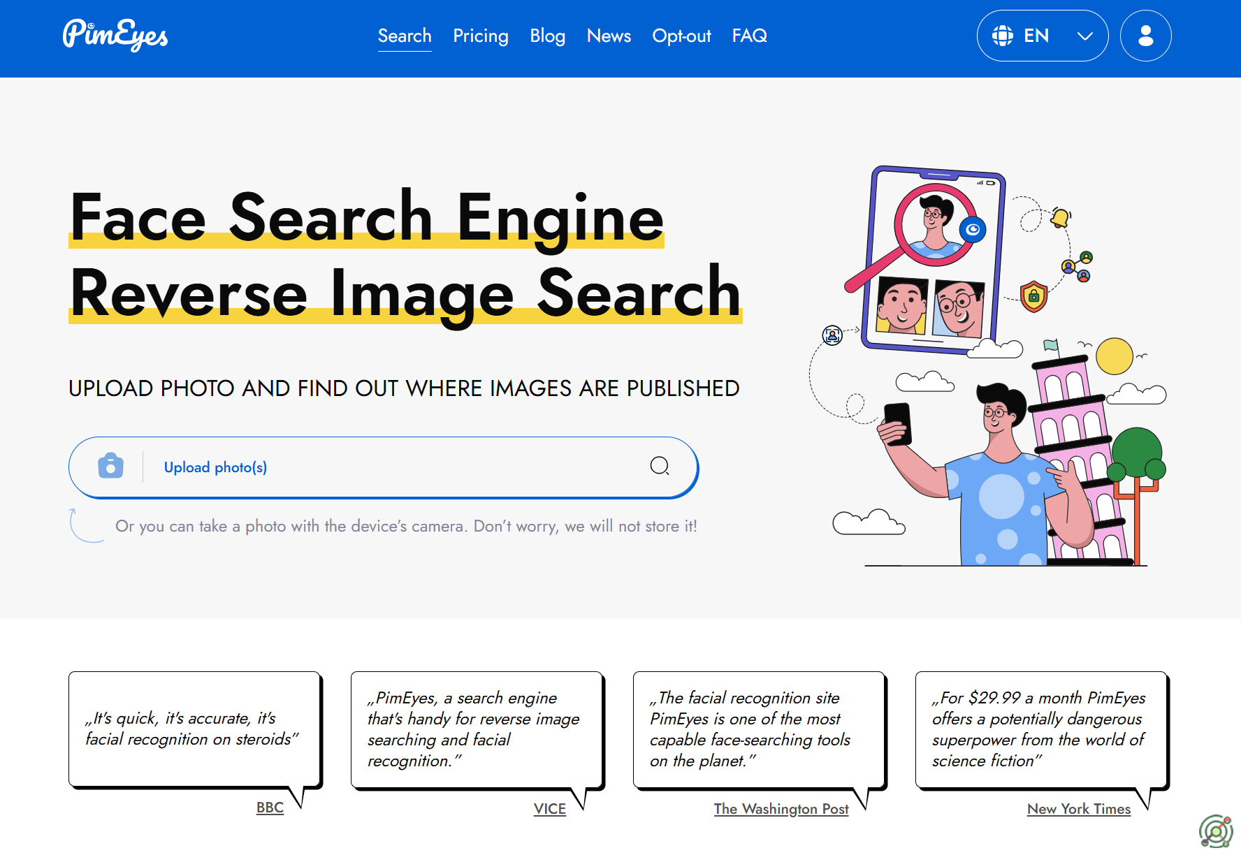 An AI-powered facial recognition search engine for finding images of individuals across the internet.