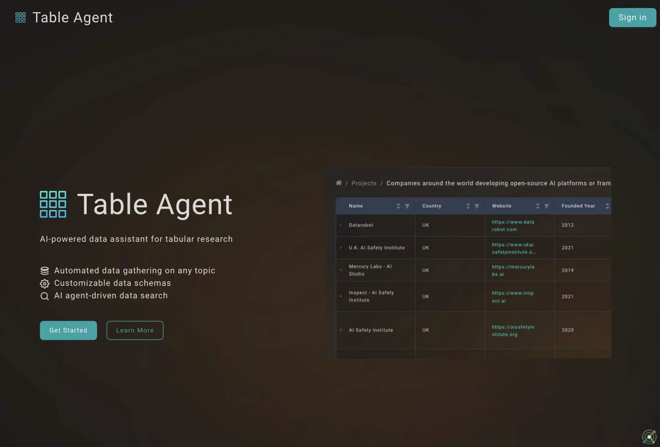 AI-powered data assistant for tabular research

Automated data gathering on any topic
Customizable data schemas
AI agent-driven data search