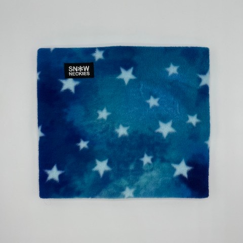 Royal Blue and Aqua Tie-Dye with White Stars Fleece Neckie