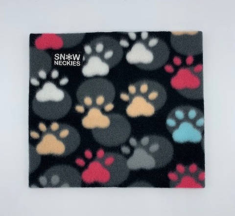 Multi-Colored Dog Paws on Black Fleece Neckie