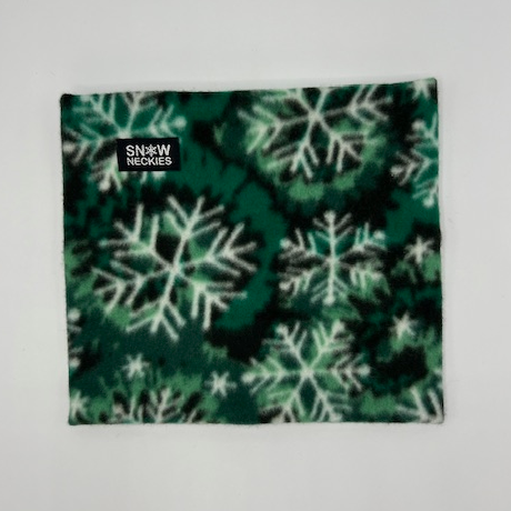 White Snowflakes on Green and Black Fleece Neckie