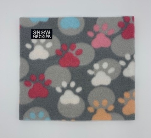 Dog Paws and Dots on Grey Fleece Neckie
